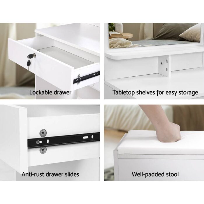 Artiss Dressing Table Stool Set 4 Drawers White - Image 6