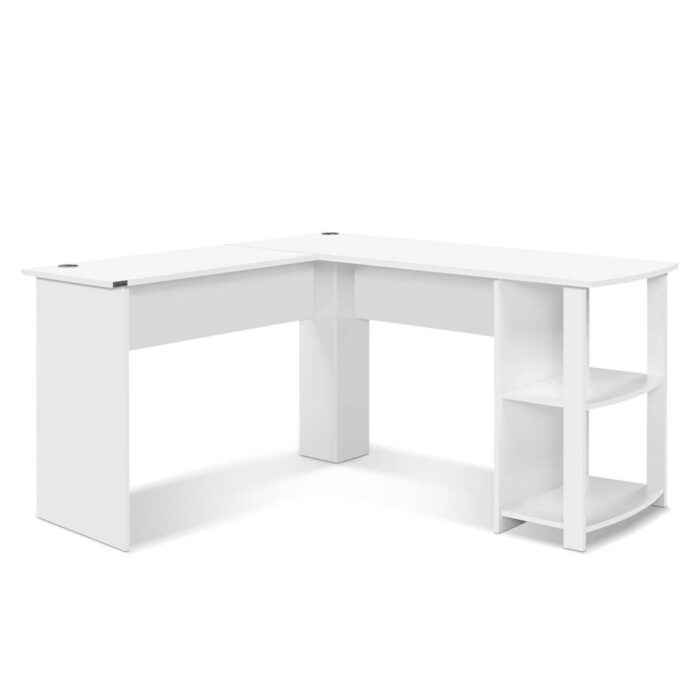 Artiss Computer Desk Shelf L-Shape White 136CM - Image 2