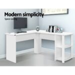 Artiss Computer Desk Shelf L-Shape White 136CM - Image 5