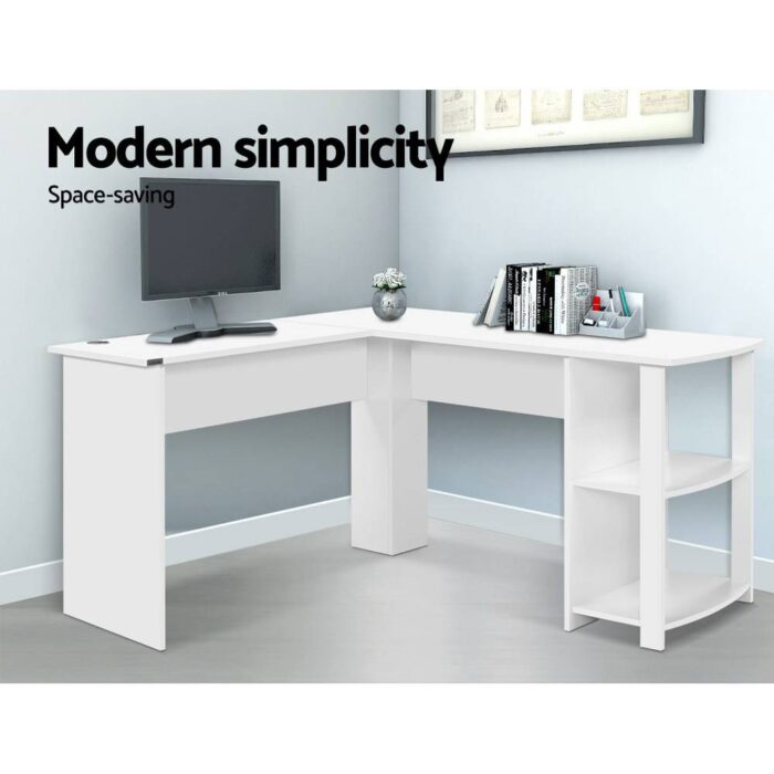 Artiss Computer Desk Shelf L-Shape White 136CM - Image 5