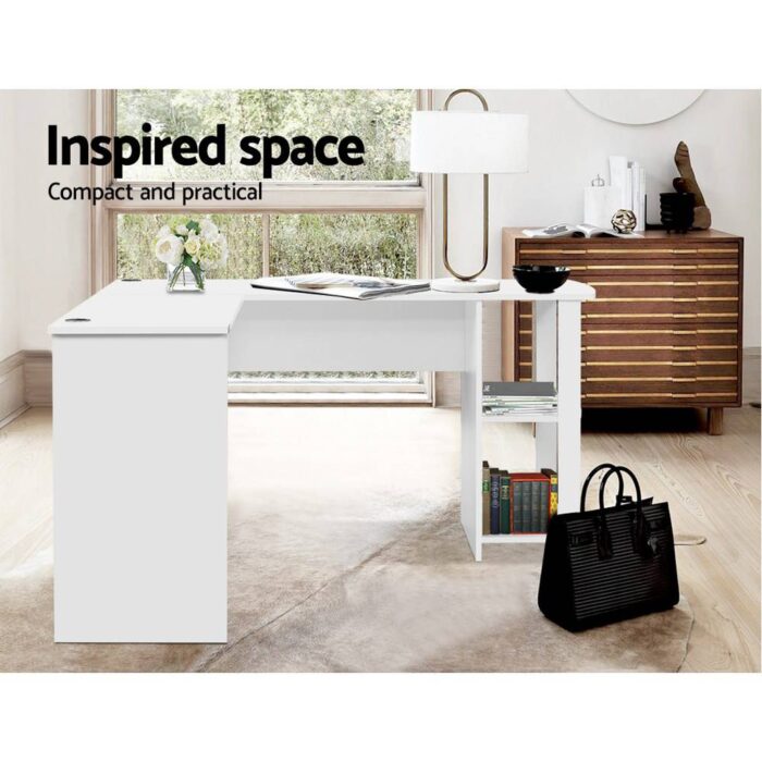 Artiss Computer Desk Shelf L-Shape White 136CM - Image 6