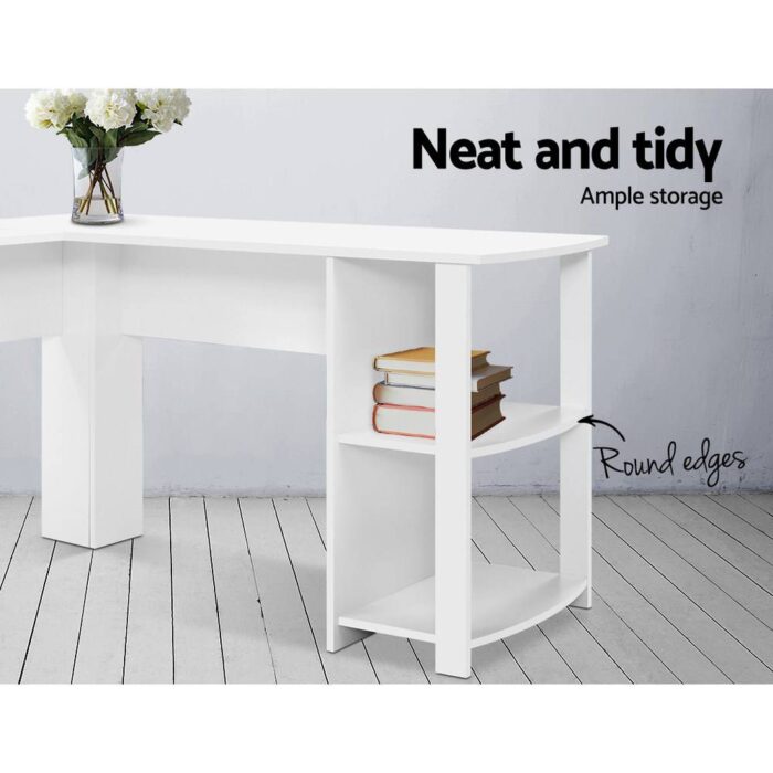 Artiss Computer Desk Shelf L-Shape White 136CM - Image 7