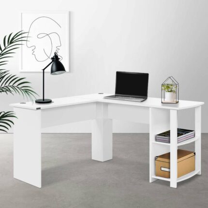 Artiss Computer Desk Shelf L-Shape White 136CM