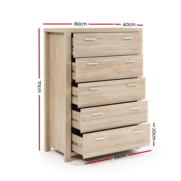 Artiss 5 Chest of Drawers - MAXI Pine - Image 3