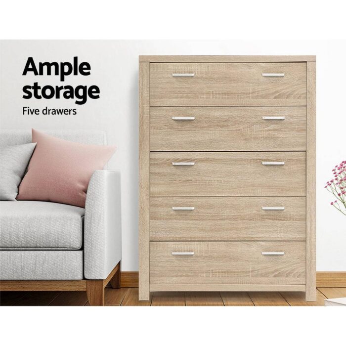 Artiss 5 Chest of Drawers - MAXI Pine - Image 5