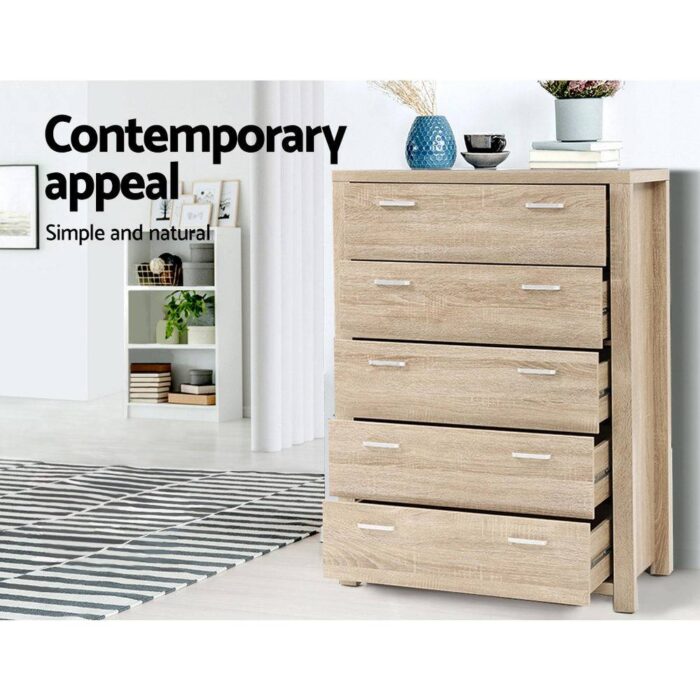 Artiss 5 Chest of Drawers - MAXI Pine - Image 6