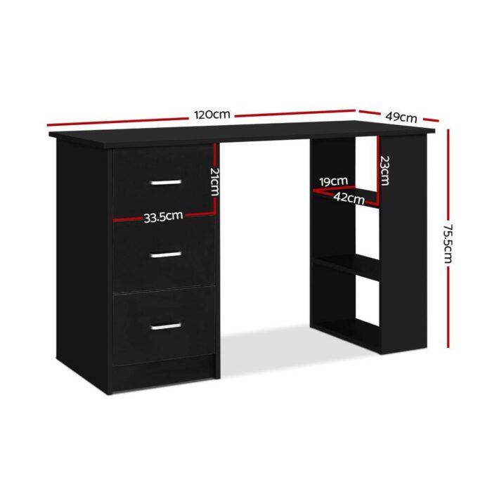 Artiss Computer Desk Drawer Shelf Cabinet Black 120CM - Image 3