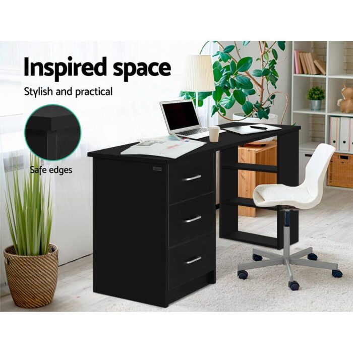 Artiss Computer Desk Drawer Shelf Cabinet Black 120CM - Image 6