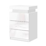 Artiss Bedside Table LED 3 Drawers - COLEY White - Image 2