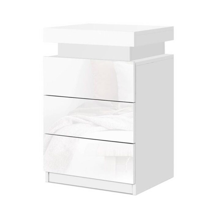 Artiss Bedside Table LED 3 Drawers - COLEY White - Image 2