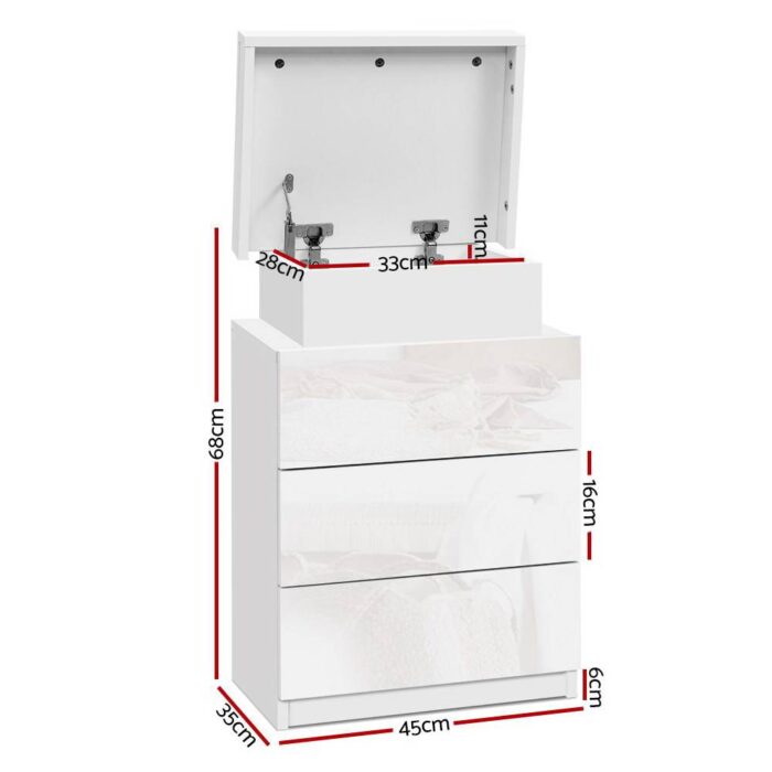 Artiss Bedside Table LED 3 Drawers - COLEY White - Image 3
