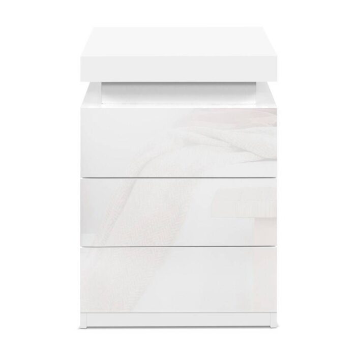 Artiss Bedside Table LED 3 Drawers - COLEY White - Image 4