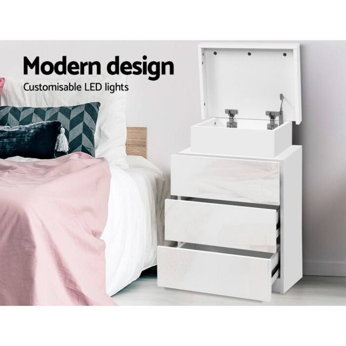 Artiss Bedside Table LED 3 Drawers - COLEY White - Image 5