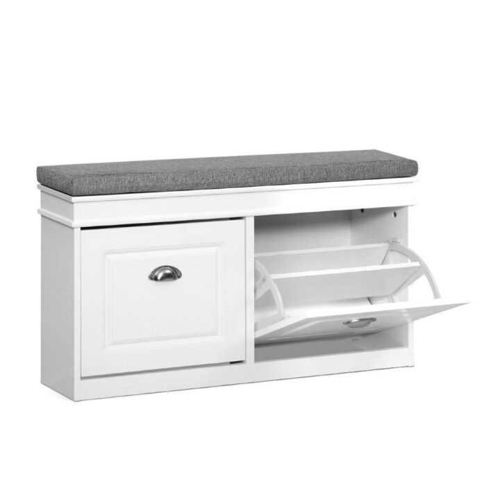 Artiss Shoe Cabinet Bench Shoes Storage Rack Organiser Drawer White Shelf 12 Pairs Box - Image 2