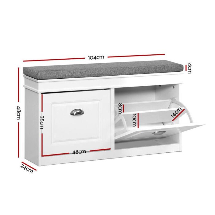 Artiss Shoe Cabinet Bench Shoes Storage Rack Organiser Drawer White Shelf 12 Pairs Box - Image 3
