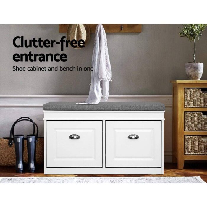 Artiss Shoe Cabinet Bench Shoes Storage Rack Organiser Drawer White Shelf 12 Pairs Box - Image 4