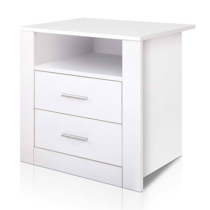 Artiss Bedside Table 2 Drawers with Shelf - TARA White - Image 2