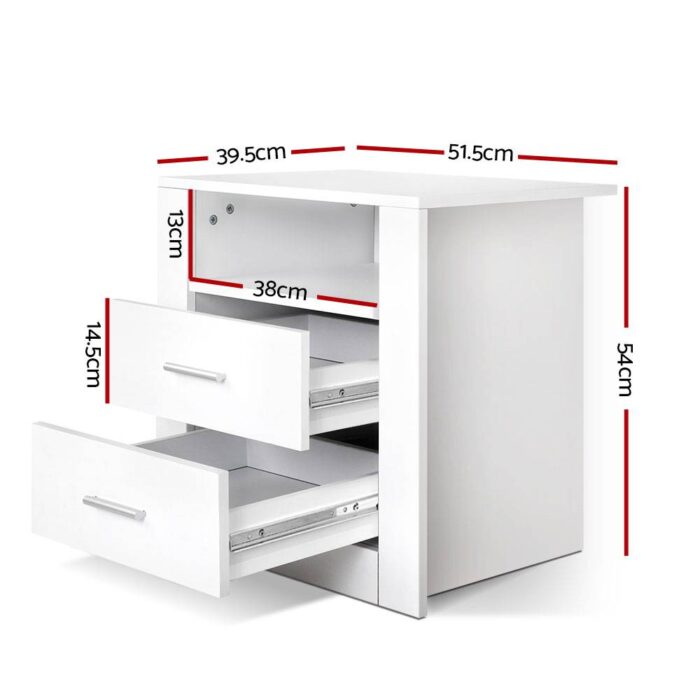 Artiss Bedside Table 2 Drawers with Shelf - TARA White - Image 3