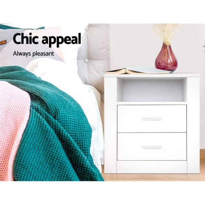 Artiss Bedside Table 2 Drawers with Shelf - TARA White - Image 4