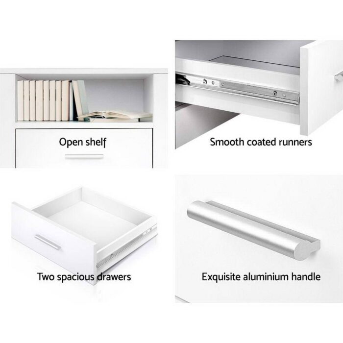 Artiss Bedside Table 2 Drawers with Shelf - TARA White - Image 5