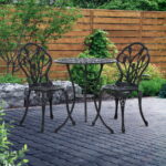 Gardeon 3PC Outdoor Setting Bistro Set Chairs Table Cast Aluminum Patio Furniture Tulip Black