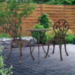 Gardeon 3PC Outdoor Setting Bistro Set Chairs Table Cast Aluminum Patio Furniture Tulip Bronze