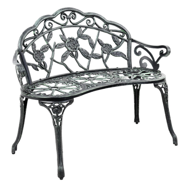 Gardeon Outdoor Garden Bench Seat 100cm Cast Aluminium Patio Chair Vintage Green - Image 2