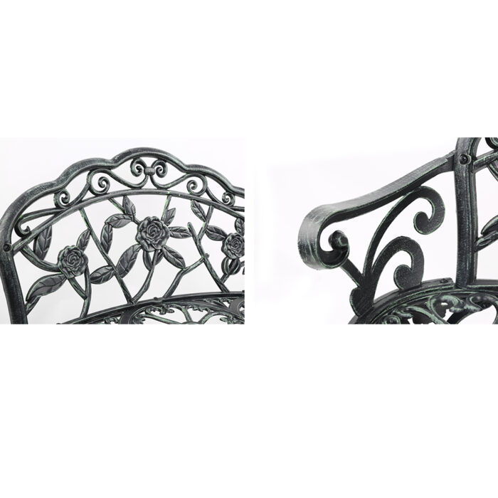 Gardeon Outdoor Garden Bench Seat 100cm Cast Aluminium Patio Chair Vintage Green - Image 3