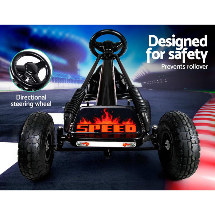 Rigo Kids Pedal Go Kart Ride On Toys Racing Car Rubber Tyre Black - Image 5