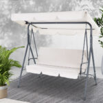 Gardeon Outdoor Swing Chair Garden Bench Furniture Canopy 3 Seater Beige