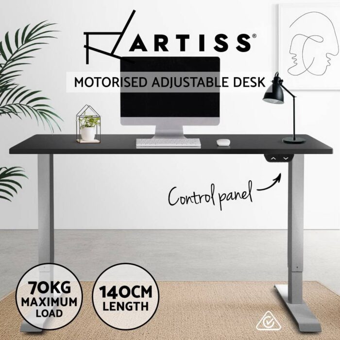 Artiss Standing Desk Adjustable Height Desk Electric Motorised Grey Frame Black Desk Top 140cm - Image 5