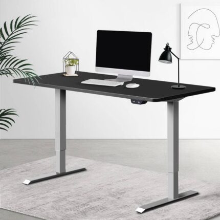 Artiss Standing Desk Adjustable Height Desk Electric Motorised Grey Frame Black Desk Top 140cm
