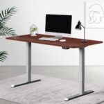 Artiss Standing Desk Adjustable Height Desk Electric Motorised Grey Frame Walnut Desk Top 140cm