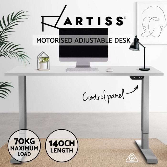 Artiss Standing Desk Adjustable Height Desk Electric Motorised Grey Frame White Desk Top 140cm - Image 5