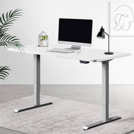 Artiss Standing Desk Adjustable Height Desk Electric Motorised Grey Frame White Desk Top 140cm