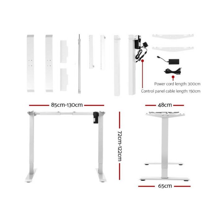 Artiss Standing Desk Adjustable Height Desk Electric Motorised White Frame Black Desk Top 120cm - Image 3