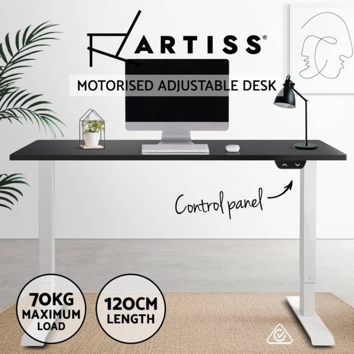 Artiss Standing Desk Adjustable Height Desk Electric Motorised White Frame Black Desk Top 120cm - Image 5