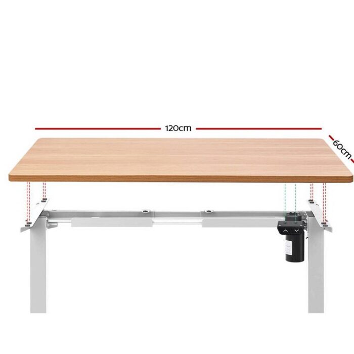 Artiss Standing Desk Adjustable Height Desk Electric Motorised White Frame Oak Desk Top 120cm - Image 4