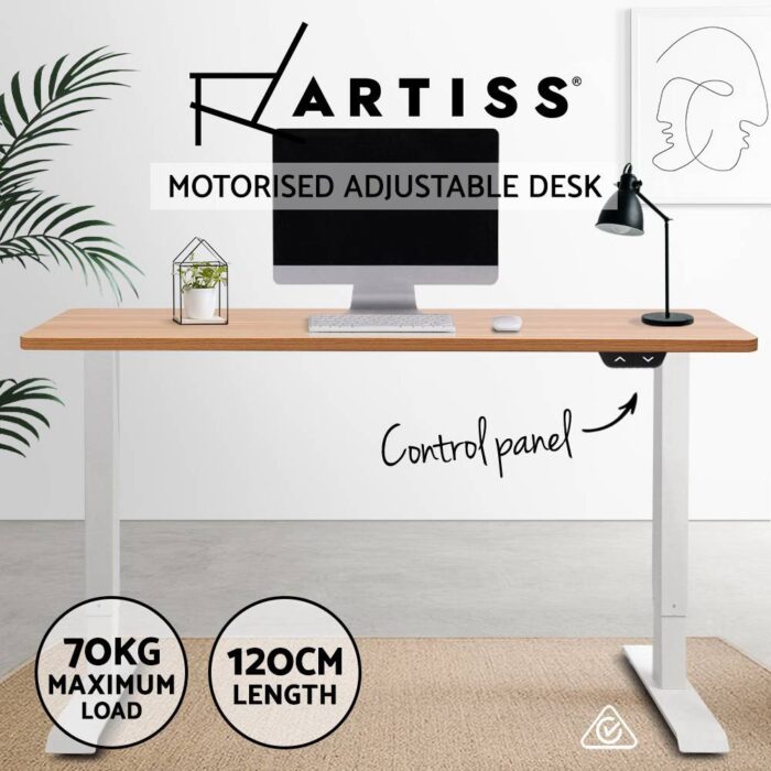 Artiss Standing Desk Adjustable Height Desk Electric Motorised White Frame Oak Desk Top 120cm - Image 5