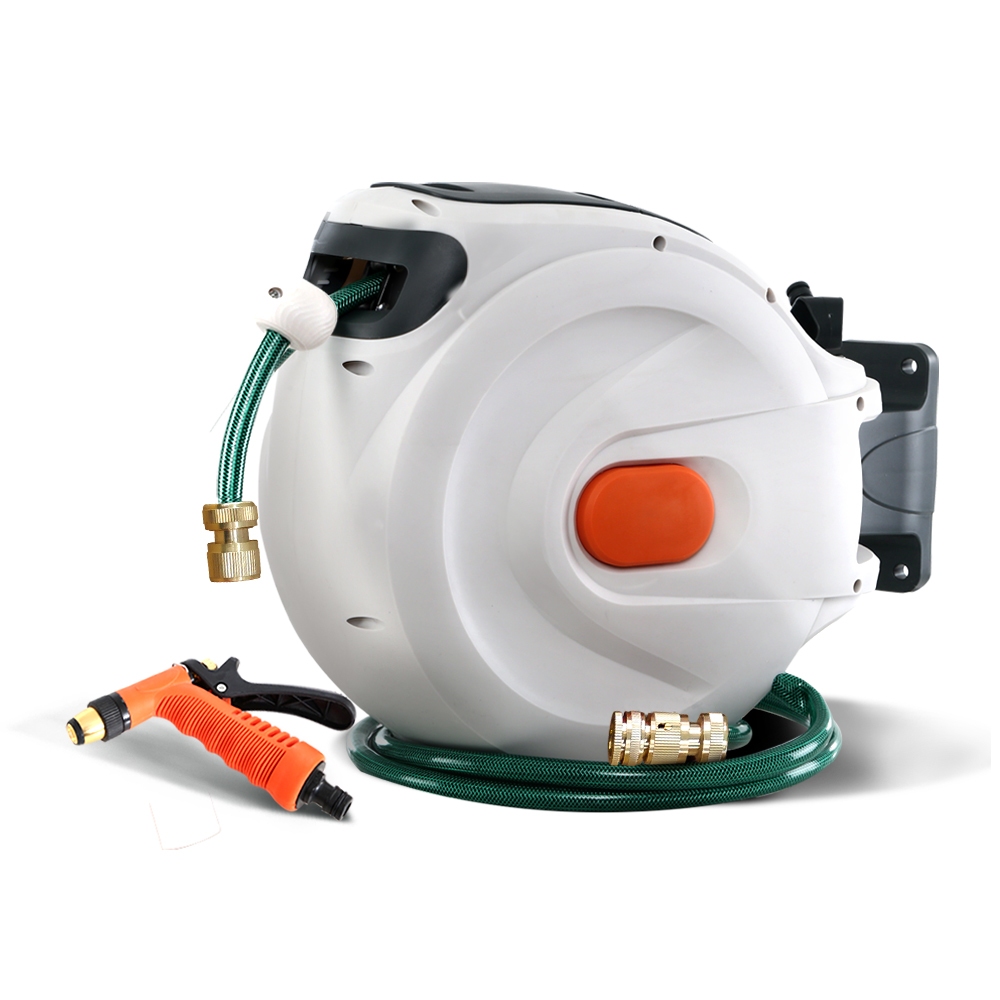 Greenfingers Retractable Hose Reel 30M Garden Water Brass Spray Gun Auto Rewind Greenfingers Retractable Hose Reel 30M Garden Water Brass Spray Gun Auto Rewind - Image 1