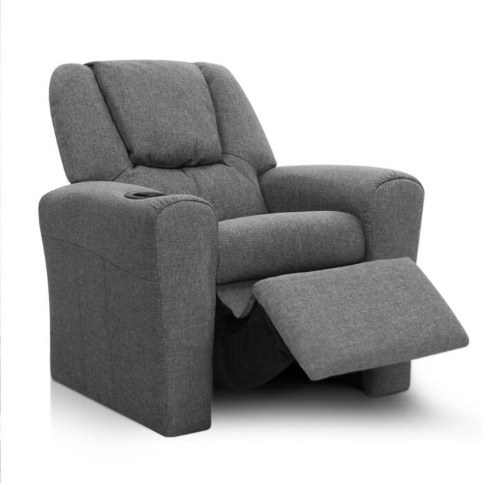 Keezi Kids Recliner Chair Linen Soft Sofa Lounge Couch Children Armchair Grey - Image 2