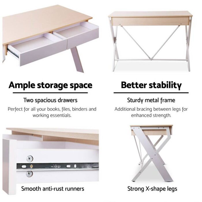 Artiss Computer Desk Drawer Oak 100CM - Image 6