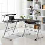 Artiss Computer Desk L-Shape Keyboard Tray Shelf Black
