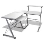 Artiss Computer Desk L-Shape Keyboard Tray Shelf White - Image 2