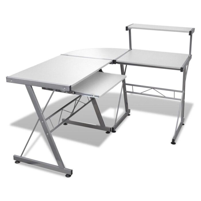 Artiss Computer Desk L-Shape Keyboard Tray Shelf White - Image 2