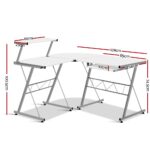 Artiss Computer Desk L-Shape Keyboard Tray Shelf White - Image 3