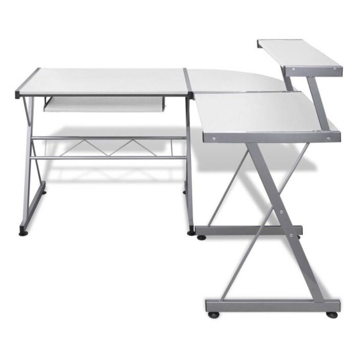 Artiss Computer Desk L-Shape Keyboard Tray Shelf White - Image 4