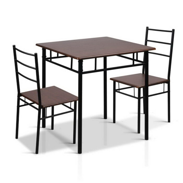 Artiss Dining Table And Chairs Set fo 3 Walnut - Image 2