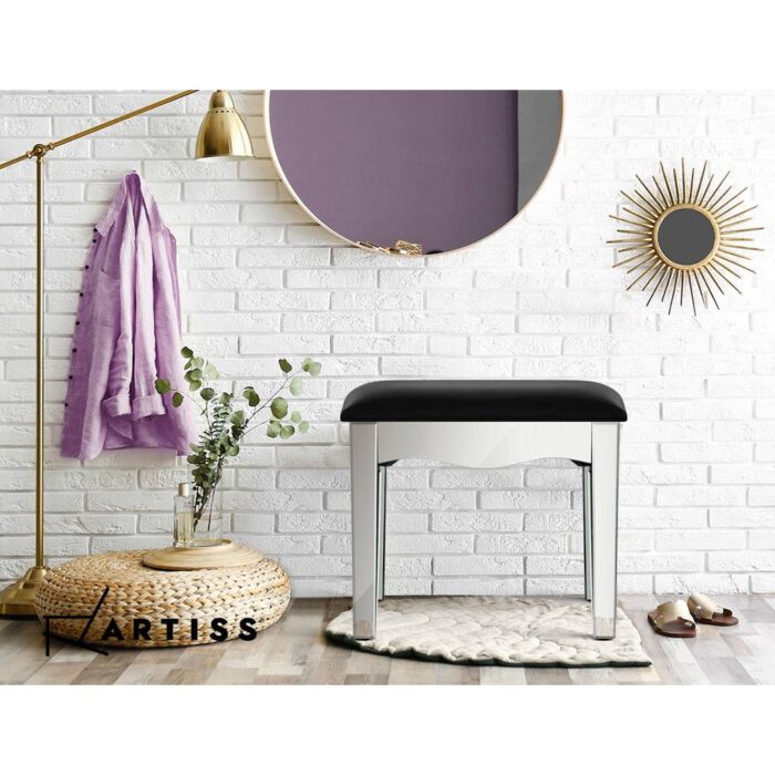 Artiss Mirrored Furniture Dressing Table Stool Foot Vanity Stools Makeup Chairs - Image 3