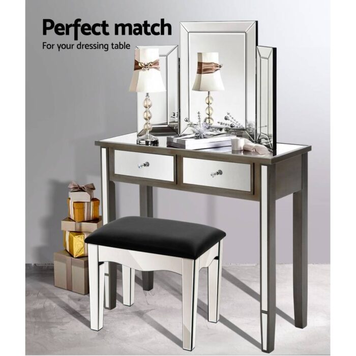 Artiss Mirrored Furniture Dressing Table Stool Foot Vanity Stools Makeup Chairs - Image 5